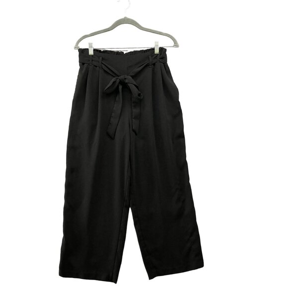 Zara Pants - Zara Wide Leg Crop Dress Pants Womens Large L Black Tie Waist High Rise